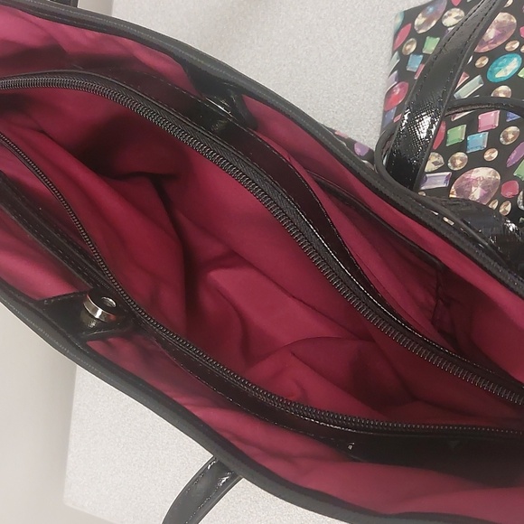 Nine West Black Multi Gemstone Patterned Medium Tote Bag w/ Matching Zip… - Picture 9 of 16